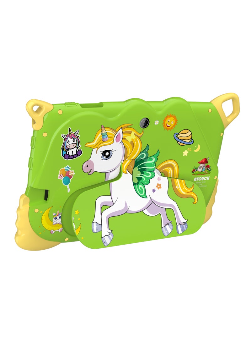 ATOUCH - 7-inch Kids Tablet Early Education Q38 Lite – 5G Wi-Fi Android 8GB RAM 256GB ROM Incell Touch Screen Built-in Stand & Stationery Set Green - Image 1