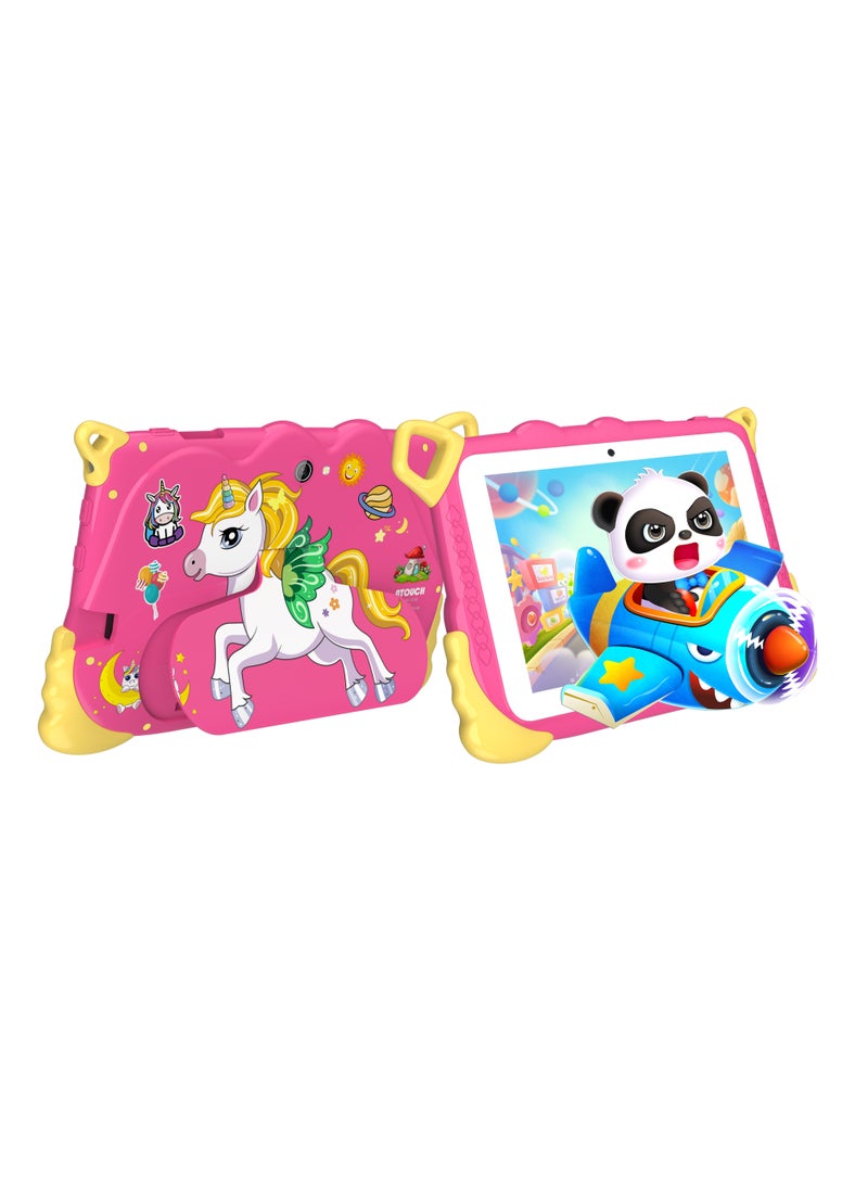 ATOUCH 7-inch Kids Tablet Early Education Q38 Lite – 5G Wi-Fi Android 8GB RAM 256GB ROM Incell Touch Screen Built-in Stand & Stationery Set Pink  - Image 1