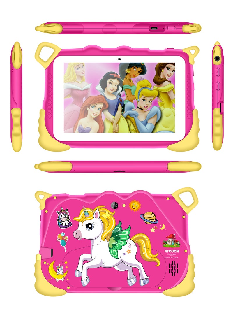 ATOUCH 7-inch Kids Tablet Early Education Q38 Lite – 5G Wi-Fi Android 8GB RAM 256GB ROM Incell Touch Screen Built-in Stand & Stationery Set Pink  - Image 3