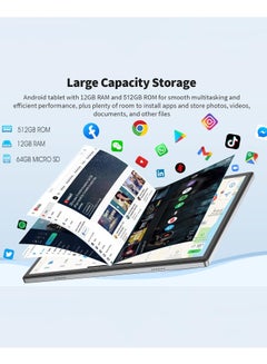 ATOUCH A-Tab7 10.1-inch Android Tablet with Keyboard – 12GB RAM 512GB ROM 5G WiFi Dual SIM Bluetooth Stylus & Accessories (Grey)  - Image 2