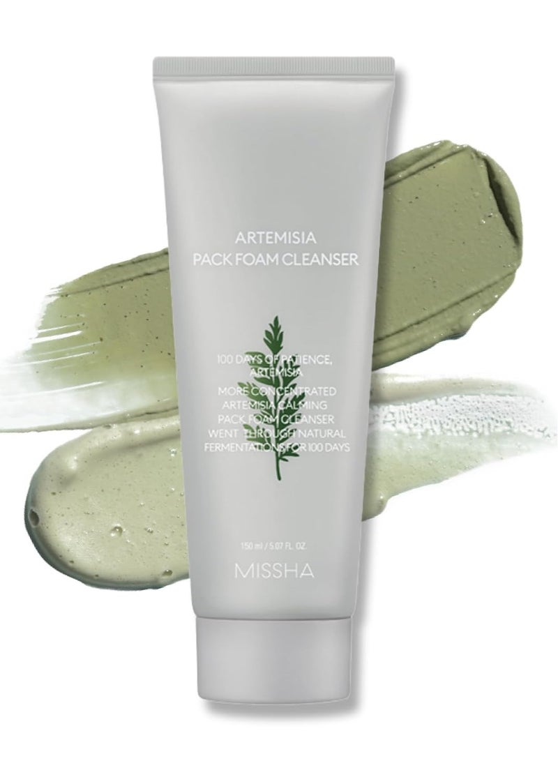 ميشا غسول الوجه الرغوي 2 في 1 من ميشا أرتيميسيا - غسول وجه وكريم طيني، غسول وجه كوري رغوي مع مستخلص الشيح المخمر مرتين، يهدئ البشرة الحساسة - Image 1