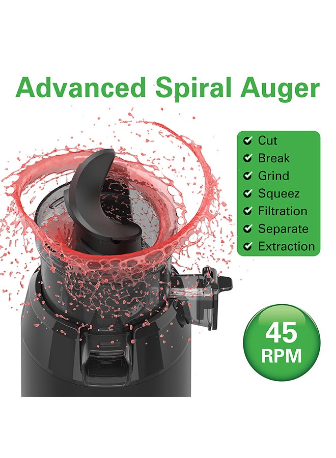Hamilton Beach - Cold Press Slow Juicer, 130mm Wide Feeding Chute for large fruits/vegetables, 45 RPM, Durable Auger with 250W motor, Auto-Residue Separation, Reverse Function, 2 Year Warranty 1 L 250 W SJ9000-ME Black - Image 1