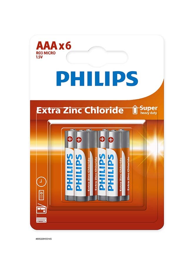 Philips Philips Extra Zinc Chloride AAA - 6 Pack Multicolour 