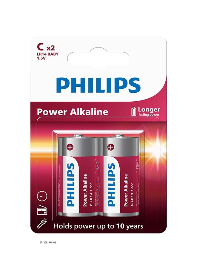 فيليبس Philips Power Alkaline C Battery (2 pack) Multicolour 