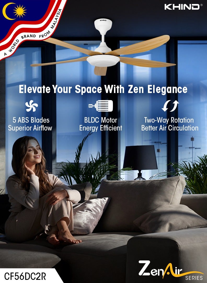 Zen Air Ceiling Fan 56 Inch Ceiling Fan with Remote Control, Quiet BLDC Motor, Modern 5 ABS Blades, 6 Forward & Reverse Speed Settings, High Airflow 38 W CF56DC2R Mocha - pnsku/N70156620V/45/_/1740390568/8f64e6c3-2e7a-4ee5-bcf2-ca9a89dd8226