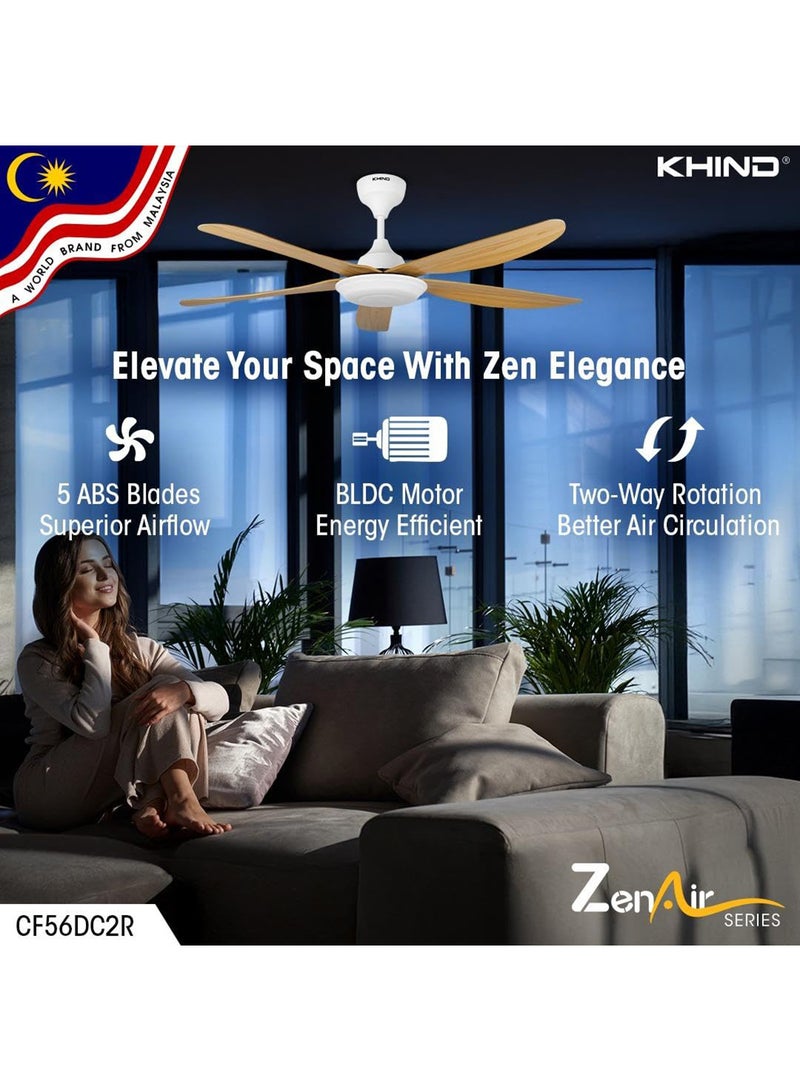 KHIND Zen Air Ceiling Fan 56 Inch Ceiling Fan with Remote Control, Quiet BLDC Motor, Modern 5 ABS Blades, 6 Forward & Reverse Speed Settings, High Airflow 38 W CF56DC2R Mocha  - Image 2