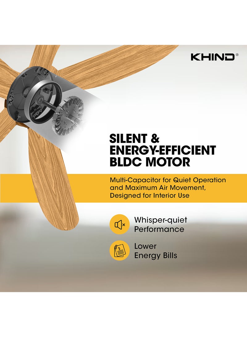 KHIND Zen Air Ceiling Fan 56 Inch Ceiling Fan with Remote Control, Quiet BLDC Motor, Modern 5 ABS Blades, 6 Forward & Reverse Speed Settings, High Airflow 38 W CF56DC2R Mocha  - Image 4