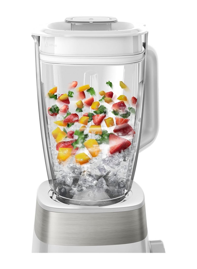 Philips - Plastic Jar Blender - 800W, 2L, 3 Speed settings + Pulse, ProBlend Crush Technology perfect for crushing ice 2 L 800 W HR2224 white - Image 1
