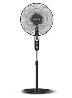 16" Pedestal Fan | High-Speed Copper Motor | 5-Blade Design for Powerful Airflow | 3 Speed Levels & 60-Min Timer | Adjustable Height & Easy Control Panel 70 W KR-PF16WT Black