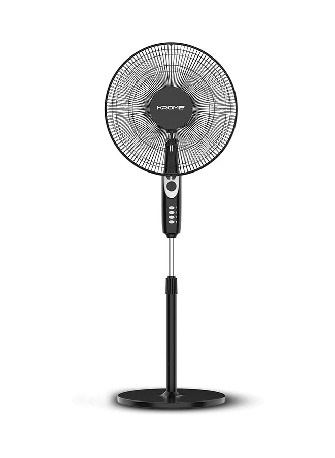 Krome 16" Pedestal Fan | High-Speed Copper Motor | 5-Blade Design for Powerful Airflow | 3 Speed Levels & 60-Min Timer | Adjustable Height & Easy Control Panel 70 W KR-PF16WT Black - Image 1