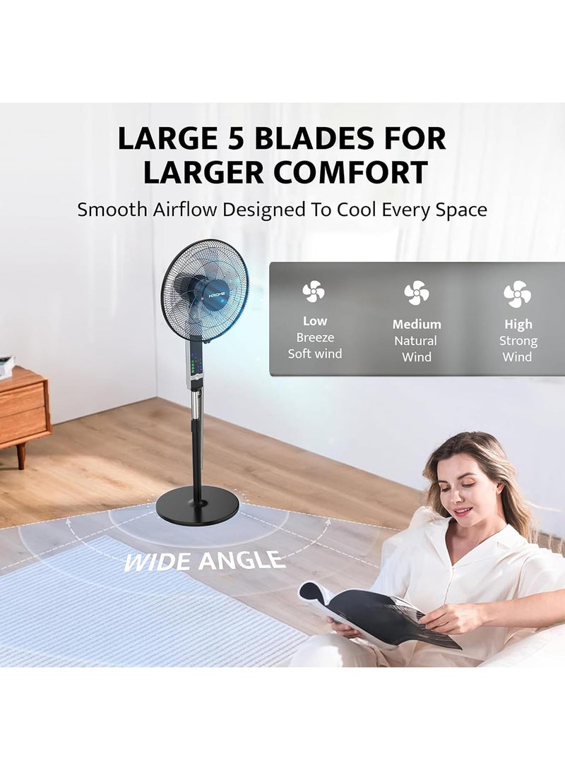 كروم 16" Pedestal Fan with Remote Control | High-Speed Copper Motor | 7.5-Hour Timer | 3 Speed Settings | 5-Blade Design for Powerful Airflow | Adjustable Height & Easy Control Panel 70 W KR-PF 16WRC Black  - Image 5