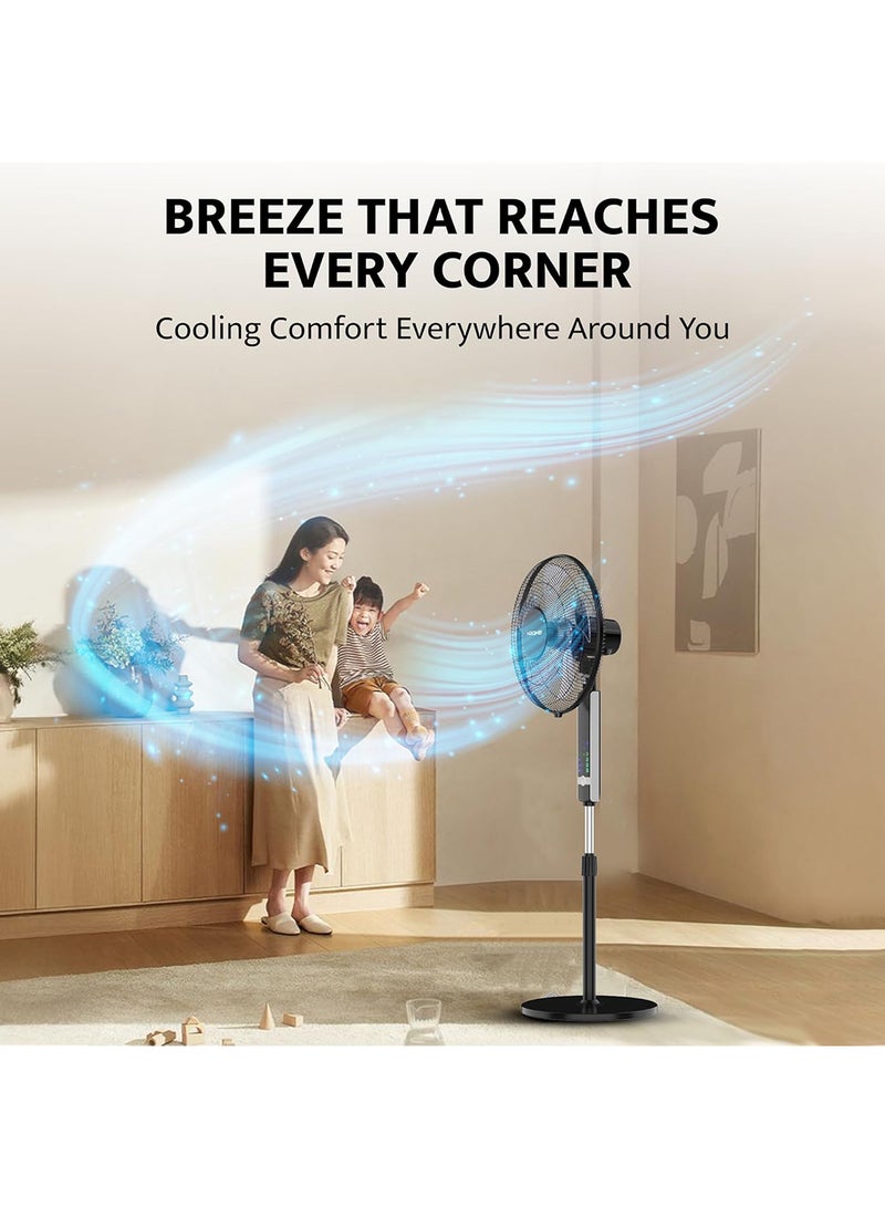 16" Pedestal Fan with Remote Control | High-Speed Copper Motor | 7.5-Hour Timer | 3 Speed Settings | 5-Blade Design for Powerful Airflow | Adjustable Height & Easy Control Panel 70 W KR-PF 16WRC Black