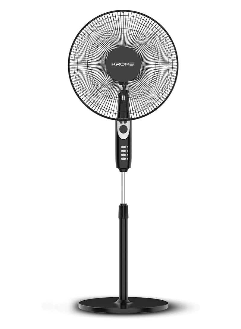 كروم 16" Pedestal Fan with Remote Control | High-Speed Copper Motor | 7.5-Hour Timer | 3 Speed Settings | 5-Blade Design for Powerful Airflow | Adjustable Height & Easy Control Panel 70 W KR-PF 16WRC Black  - Image 1