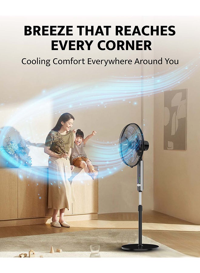 Krome 16" Pedestal Fan with Remote Control | High-Speed Copper Motor | 7.5-Hour Timer | 3 Speed Settings | 5-Blade Design for Powerful Airflow | Adjustable Height & Easy Control Panel 70 W KR-PF 16WRC Black - Image 5