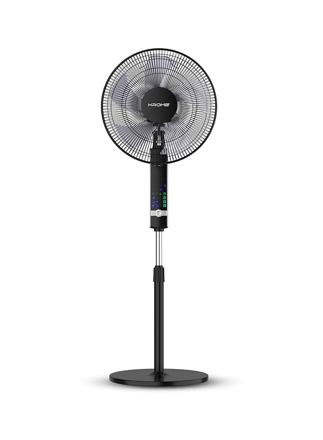 Krome 16" Pedestal Fan with Remote Control | High-Speed Copper Motor | 7.5-Hour Timer | 3 Speed Settings | 5-Blade Design for Powerful Airflow | Adjustable Height & Easy Control Panel 70 W KR-PF 16WRC Black - Image 1