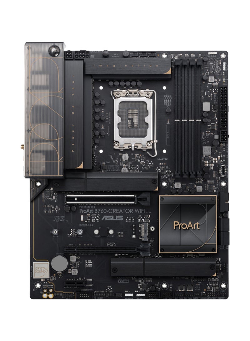 ASUS - ProArt B760-Creator Wi-Fi ATX Motherboard – Intel LGA1700 Socket, Compatible with 12th/13th/14th Gen Intel Core Processors, Supports Up to 192GB DDR5 Memory, PCIe 5.0/4.0/3.0, Triple M.2 Slots, 4 SATA 6Gb/s Ports, 2.5Gb Ethernet, Wi-Fi 6, Bluetooth 5.2, USB 3.2 Gen 2x2, 8K DisplayPort & 4K HDMI, ASUS 5X Protection III, AURA Sync RGB, M.2 Q-Latch, AI Suite 3, ProArt Creator Hub | 90MB1FY0-M1EAY0 Black - Image 1