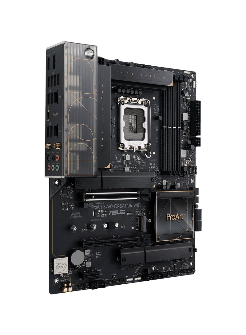 ASUS - ProArt B760-Creator Wi-Fi ATX Motherboard – Intel LGA1700 Socket, Compatible with 12th/13th/14th Gen Intel Core Processors, Supports Up to 192GB DDR5 Memory, PCIe 5.0/4.0/3.0, Triple M.2 Slots, 4 SATA 6Gb/s Ports, 2.5Gb Ethernet, Wi-Fi 6, Bluetooth 5.2, USB 3.2 Gen 2x2, 8K DisplayPort & 4K HDMI, ASUS 5X Protection III, AURA Sync RGB, M.2 Q-Latch, AI Suite 3, ProArt Creator Hub | 90MB1FY0-M1EAY0 Black - Image 1