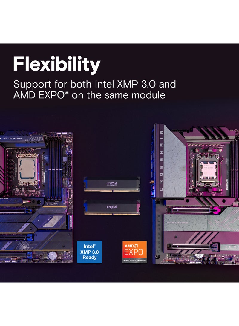 crucial Pro DDR5-6000 16GB UDIMM OC Gaming Memory - DDR5, 6000MT/s, CAS 36-38-38-80, XMP 3.0 & AMD EXPO Profiles, 1.35V, 16Gb Die, Unbuffered, Single Module, High-Speed Overclocking for Multi-Core CPUs | CP16G60C36U5B 16 GB - Image 3