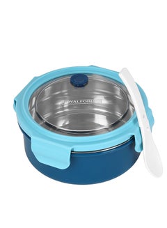 Royalford 1000ml Lunch Box - RF12593, Round tiffin with stainless steel inner, plastic body, lid, and 4 side locks. Food-grade, BPA-free, airtight, leak-proof. Compact and portable. Assorted 300grams  - Image 1