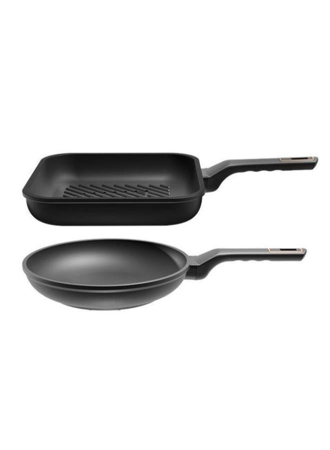 PYREX Set Of 2 Granite Frying Pans 22 - 28 cm-Black Black 22 - 28cm