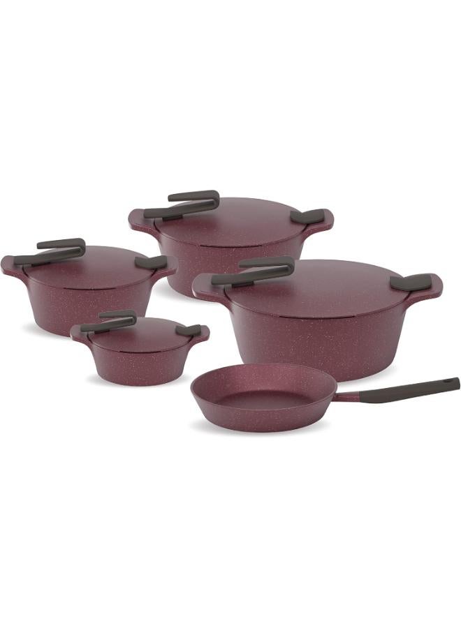 PYREX Pack Of 13 Artisan Granite Cookware Set  18-22-26-30 cm-Burgandy Burgandy 18-22-26-30cm  - Image 1