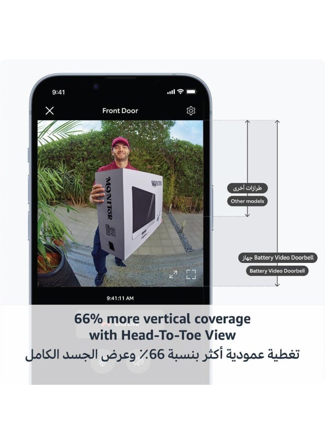 رينج - Battery Video Doorbell  Diy Wireless Video Doorbell Camera I Head-To-Toe View  Hd Video - Image 1