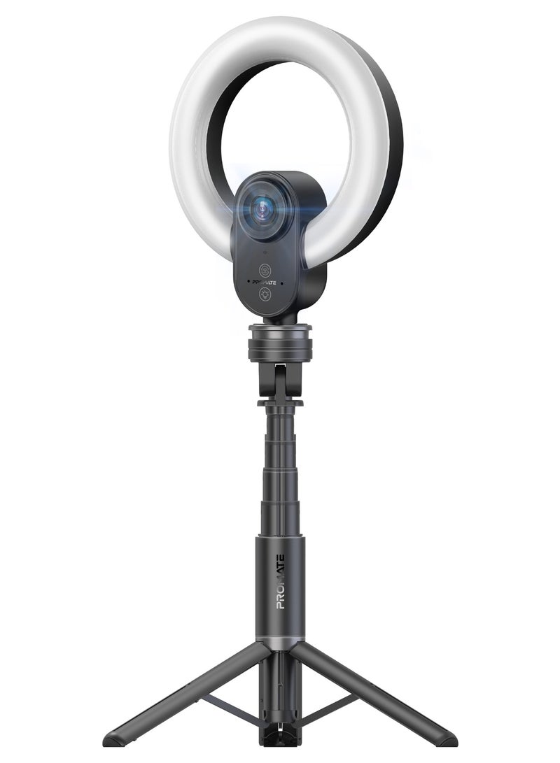 PROMATE 2K Ultra HD Webcam with 5.0 Mega Pixels, Integrated 5.5" Adjustable Ring Light, 90° Wide Angle Autofocus Lens, 1/2.8” SONY Sensor, Dual Built-In Mics, Magnetic Privacy Cover, VistaCam Black  - Image 1