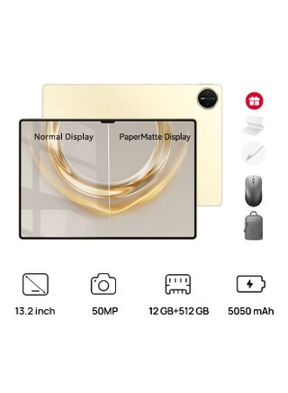 MatePad Pro 13.2 Inch PaperMatte Edition Premium Gold 12GB + 512GB Wifi - Middle East Version with [Free Keyboard + M-Pencil + Bluetooth Mouse + Backpack] - pnsku/N70156758V/45/_/1741176926/0c8c0021-65a0-41cd-af37-691a10041d26