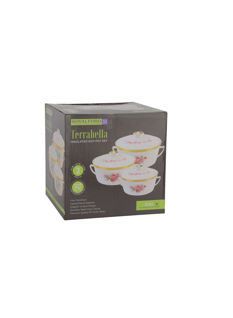 Royalford - Royalford Terrabella Insulated Hot Pot Set of 3- RF12573/ Casserole Stainless Steel Inner, PP Body, Double Wall Construction/ Comes in 1000ml, 1825ml and 3200ml Sizes/ Hot and Cold Food-Safe - Image 1
