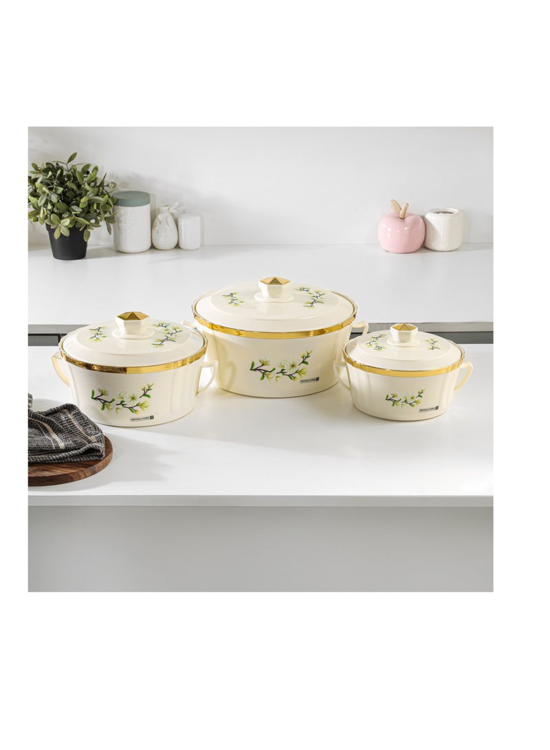 Royalford - Royalford Terrabella Insulated Hot Pot Set of 3- RF12573/ Casserole Stainless Steel Inner, PP Body, Double Wall Construction/ Comes in 1000ml, 1825ml and 3200ml Sizes/ Hot and Cold Food-Safe - Image 1