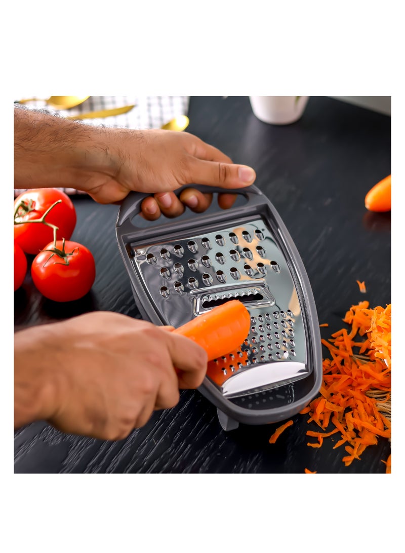 رويال فورد - Royalford Stainless Steel 3-in-1 Grater- RF12349/ with Collecting Container, TPR handle, Light-Weight and Compact Design/ Multiple Grating Style, Suitable for any Kind of Grating Fruits Silver - Image 1
