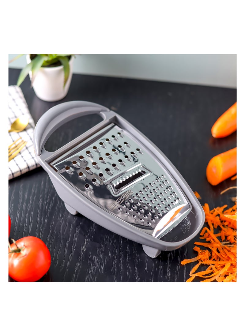 رويال فورد - Royalford Stainless Steel 3-in-1 Grater- RF12349/ with Collecting Container, TPR handle, Light-Weight and Compact Design/ Multiple Grating Style, Suitable for any Kind of Grating Fruits Silver - Image 1