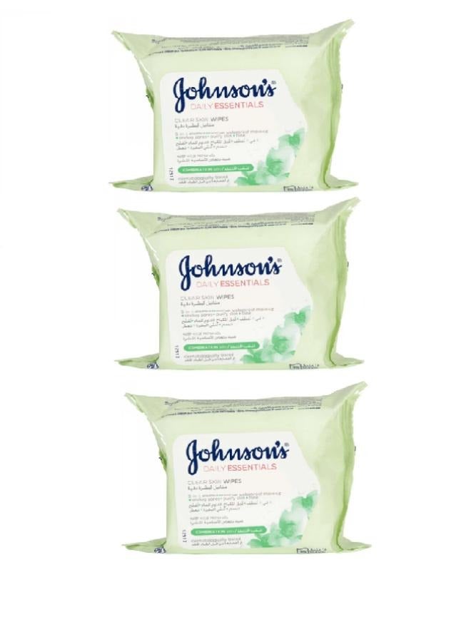 جونسون مجموعة من 3 قطع من مناديل البشرة الواضحة 25 قطعة 5 في 1 الأساسية اليومية - Image 1