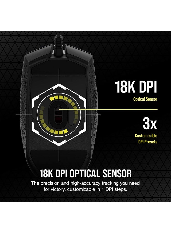 CORSAIR Katar Pro Xt Ultra-Light Gaming Mouse- 18K Dpi Pixart Optical Sensor- RGB Scroll Wheel Lighting- 6 ProgRAMmable Buttons- Lightweight Paracord Cable - Image 4