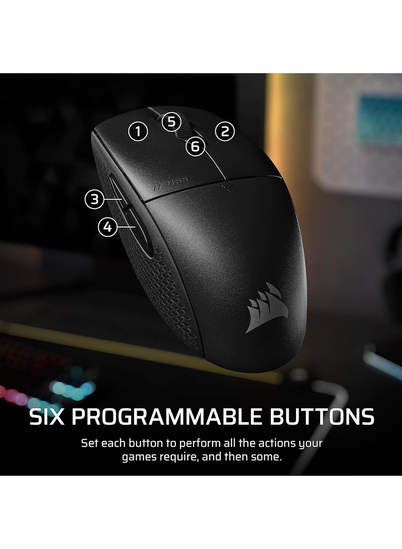 M55 Wireless Lightweight FPS Gaming Mouse - 2.4GHz & Bluetooth - 24,000 DPI - Long Battery Life - Six Programmable Buttons - Textured Side Grips - Black