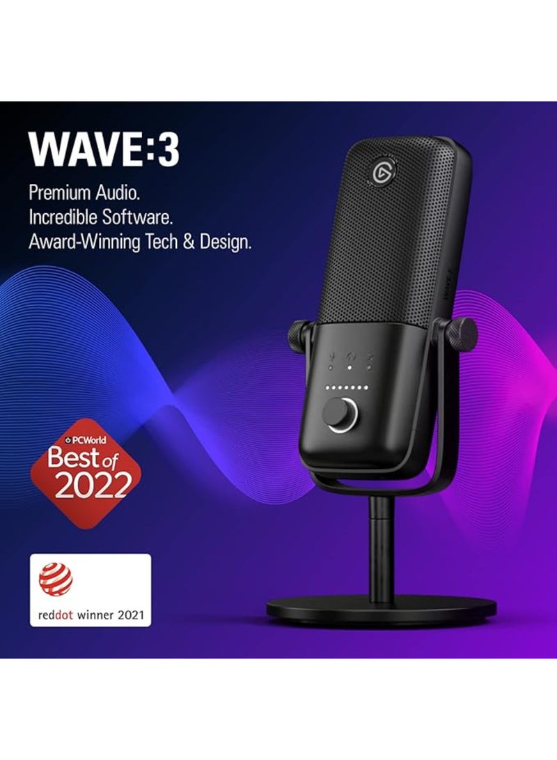 elgato - Wave:3 - Premium Studio Quality Usb Condenser Microphone For Streaming, Podcast, Gaming And Home Office, Free Mixer Software, Sound Effect Plugins, Anti-Distortion, Plug ’N Play, For Mac, Pc - Image 1