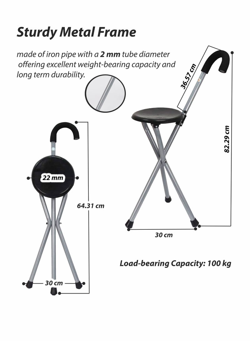 Toshionics - Folding Lightweight Cane Seat Adjustable Walking Stick Chair Stool Portable Medical Tripod Walking Stick With Cushion Handle Sturdy Aluminum Alloy Foldable Cane - Image 1