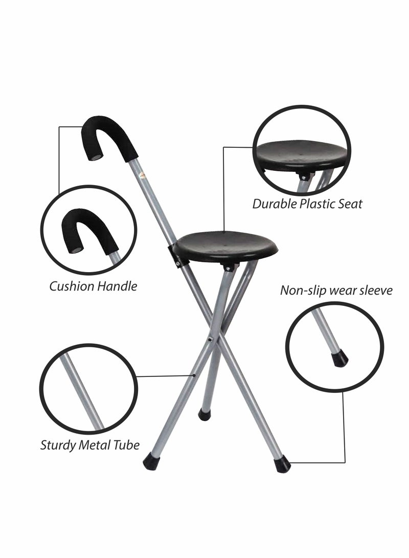 Toshionics - Folding Lightweight Cane Seat Adjustable Walking Stick Chair Stool Portable Medical Tripod Walking Stick With Cushion Handle Sturdy Aluminum Alloy Foldable Cane - Image 1