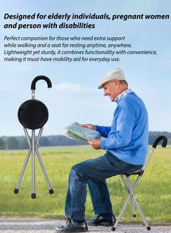 Toshionics Folding Lightweight Cane Seat Adjustable Walking Stick Chair Stool Portable Medical Tripod Walking Stick With Cushion Handle Sturdy Aluminum Alloy Foldable Cane  - Image 3