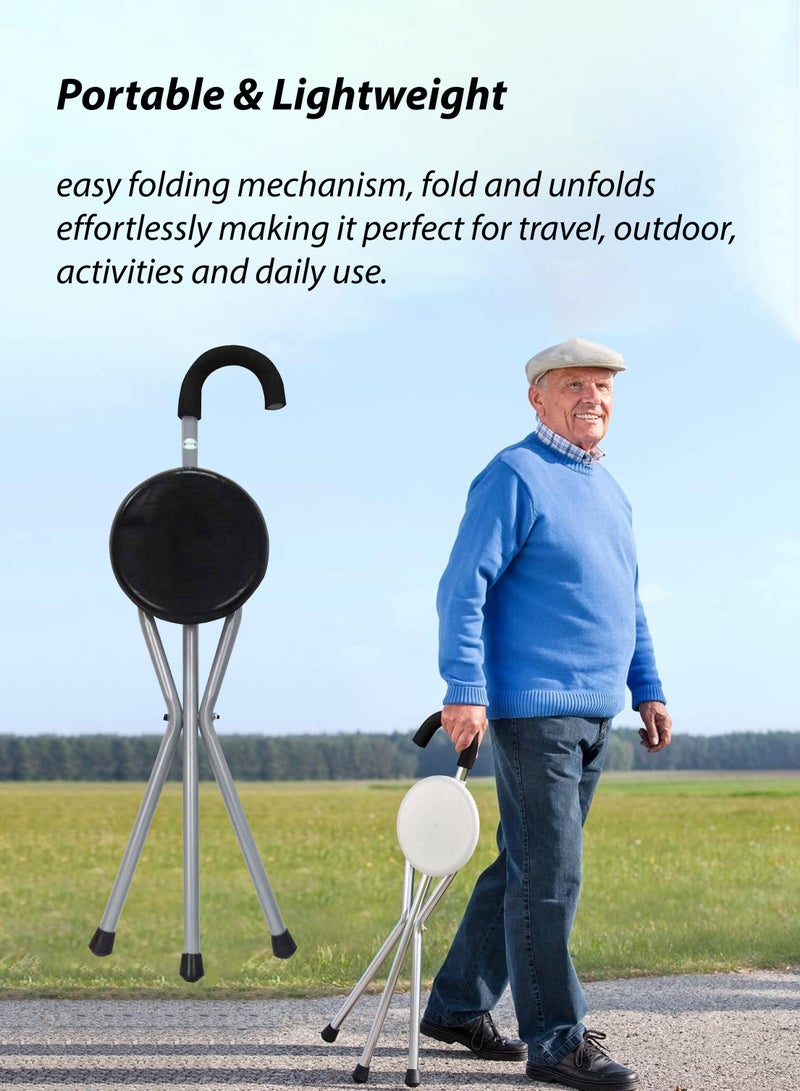 Toshionics - Folding Lightweight Cane Seat Adjustable Walking Stick Chair Stool Portable Medical Tripod Walking Stick With Cushion Handle Sturdy Aluminum Alloy Foldable Cane - Image 1