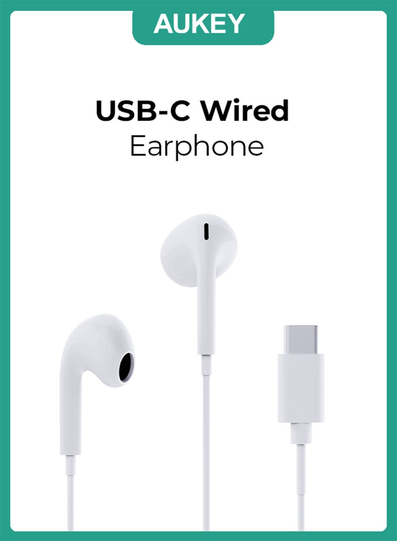 Aukey Trail Play, wired earbuds, Control buttons, USB-C,iPhone and Android, EP-CC1 White White - Image 1