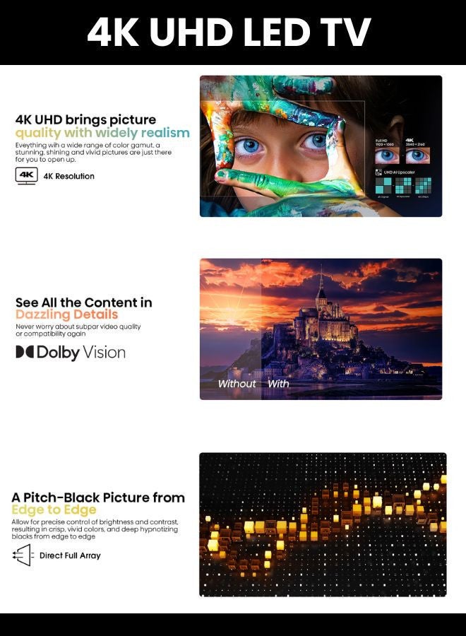 Hisense 65 Inch 4K UHD LED Smart TV, HDR, DTS, Virtual X, and Wi Fi With 2.0 Channel Soundbar 30W, HDMI ARC, Bluetooth, USB, MP3, FM Station 65A61K+SOUNDBAR Black  - Image 4