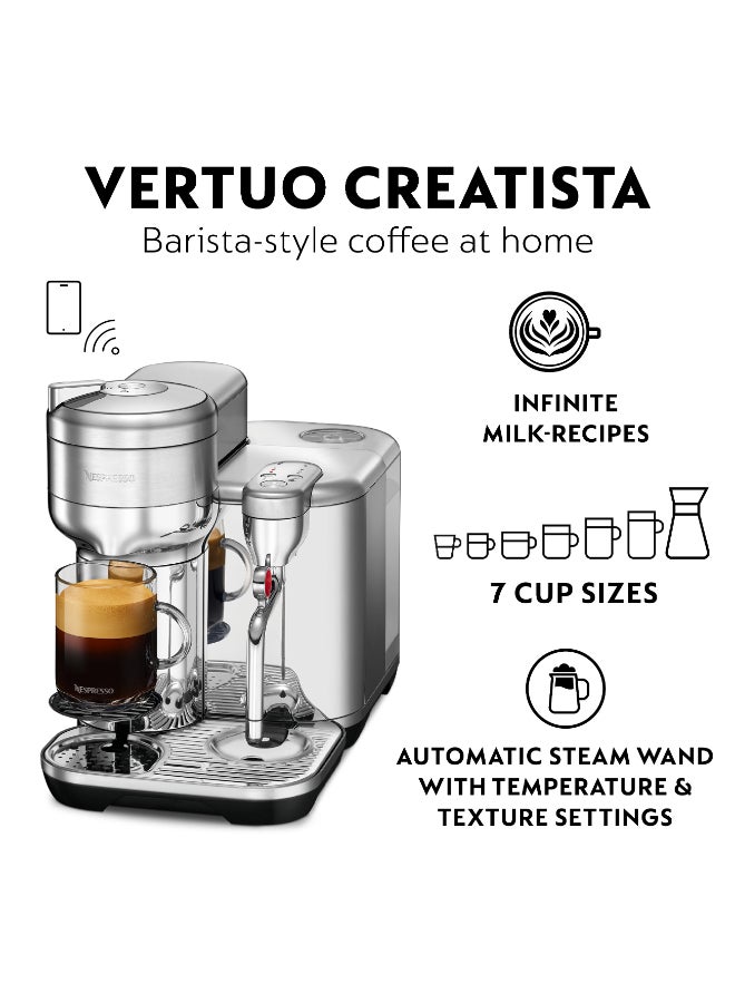 Nespresso Vertuo Creatista GCV5 Capsule Coffee Machine, With Automatic Milk Frother Wand for Latte Art And Cappuccino, Brews 7 Cup Sizes for Black Coffee, 2 L 1500 W GCV5-GB-ME-NE Stainless Steel - Image 2