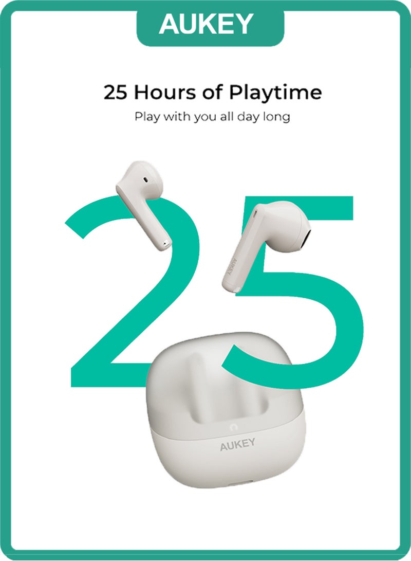 Aukey Move Vibe Wireless Earbuds True Wireless Earbuds BT 5.3, IPX4 Waterproof, 25 Battery Life, 3.5g Weight,Touch Control EP-M4 White - Image 1