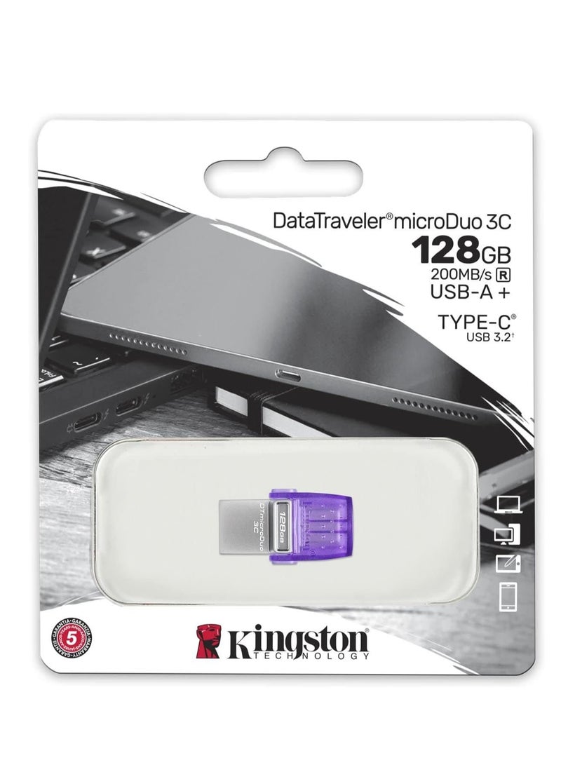 Kingston - DataTraveler MicroDuo 3C 128GB USB-A/USB-C 200MB/s Flash Drive DataTraveler MicroDuo 128 GB - Image 1