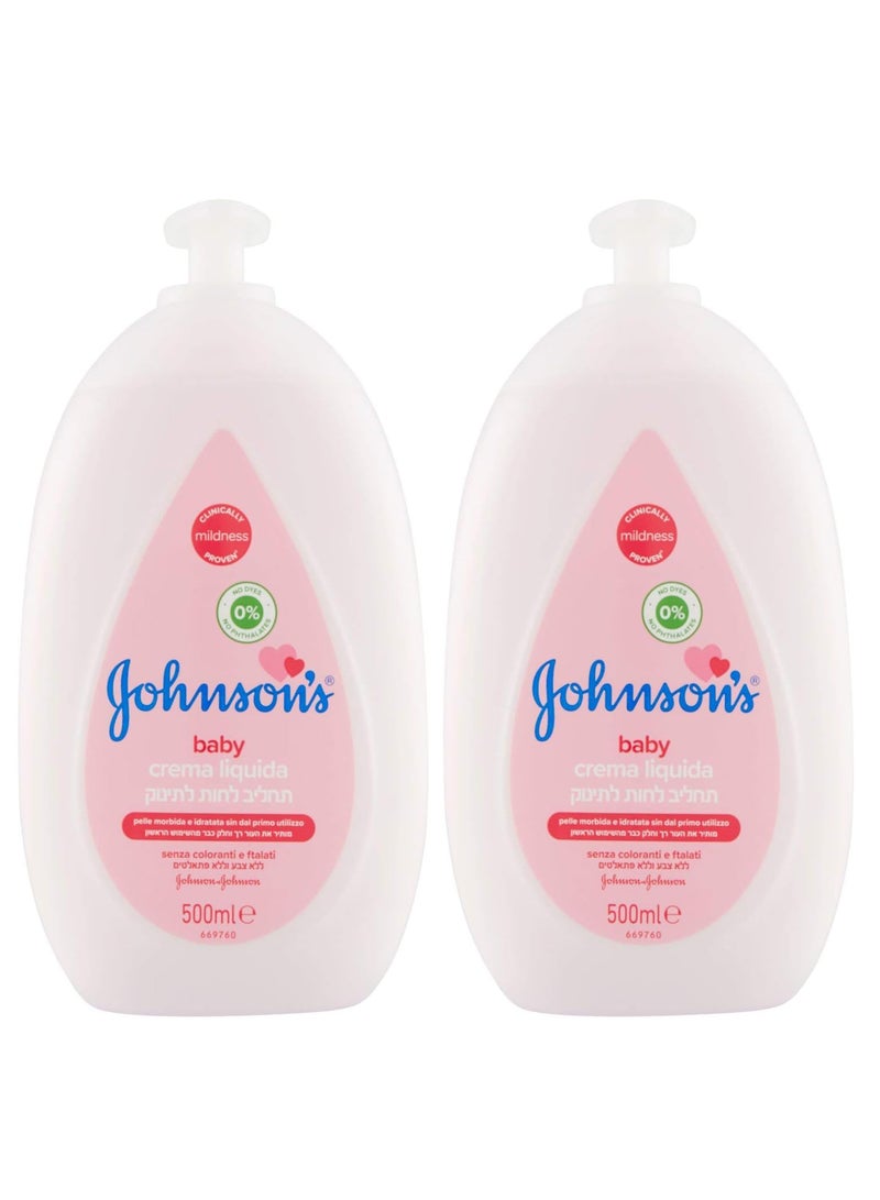 Johnson's Pack Of 2 Johnson's Baby Lotion body milk for children and babies with a pump 500 ml - Image 1