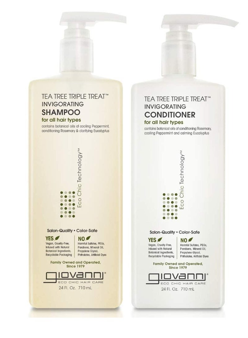 Giovanni Tea Tree Triple Treat Invigorating Shampoo & Conditioner Set - Cooling Peppermint, Eucalyptus, Rosemary, Helps Dry, Flaky Scalp, Salon Quality, Vegan, Cruelty Free, Paraben Free - 24 oz Each  - Image 1