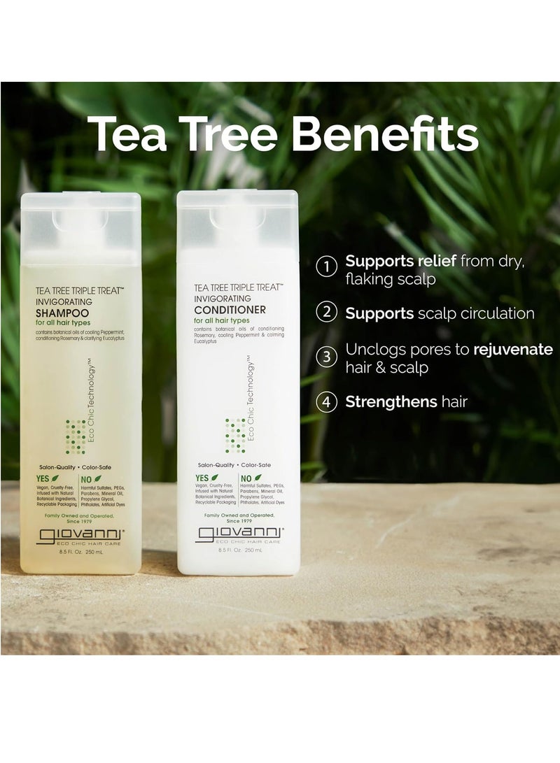 Giovanni Tea Tree Triple Treat Invigorating Shampoo & Conditioner Set - Cooling Peppermint, Eucalyptus, Rosemary, Helps Dry, Flaky Scalp, Salon Quality, Vegan, Cruelty Free, Paraben Free - 24 oz Each  - Image 2