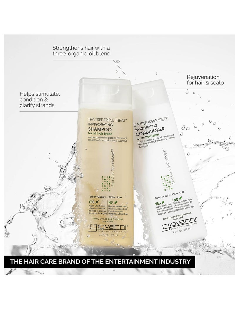Giovanni Tea Tree Triple Treat Invigorating Shampoo & Conditioner Set - Cooling Peppermint, Eucalyptus, Rosemary, Helps Dry, Flaky Scalp, Salon Quality, Vegan, Cruelty Free, Paraben Free - 24 oz Each  - Image 4