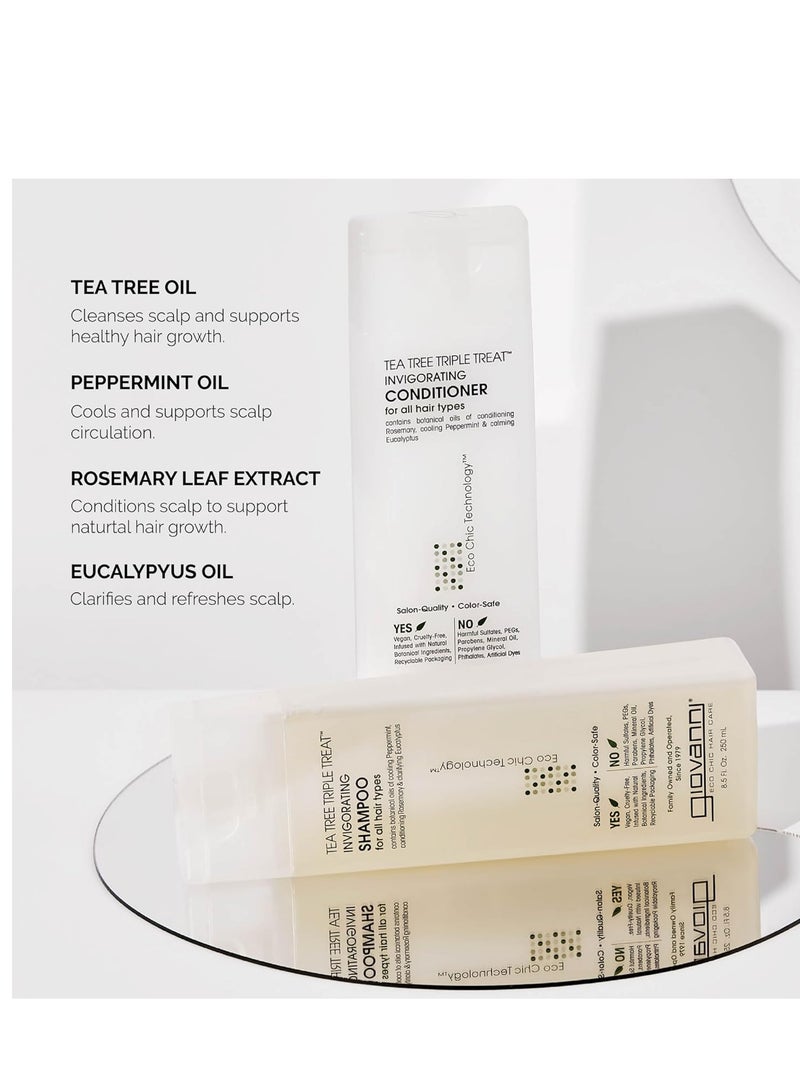 Giovanni Tea Tree Triple Treat Invigorating Shampoo & Conditioner Set - Cooling Peppermint, Eucalyptus, Rosemary, Helps Dry, Flaky Scalp, Salon Quality, Vegan, Cruelty Free, Paraben Free - 24 oz Each  - Image 5